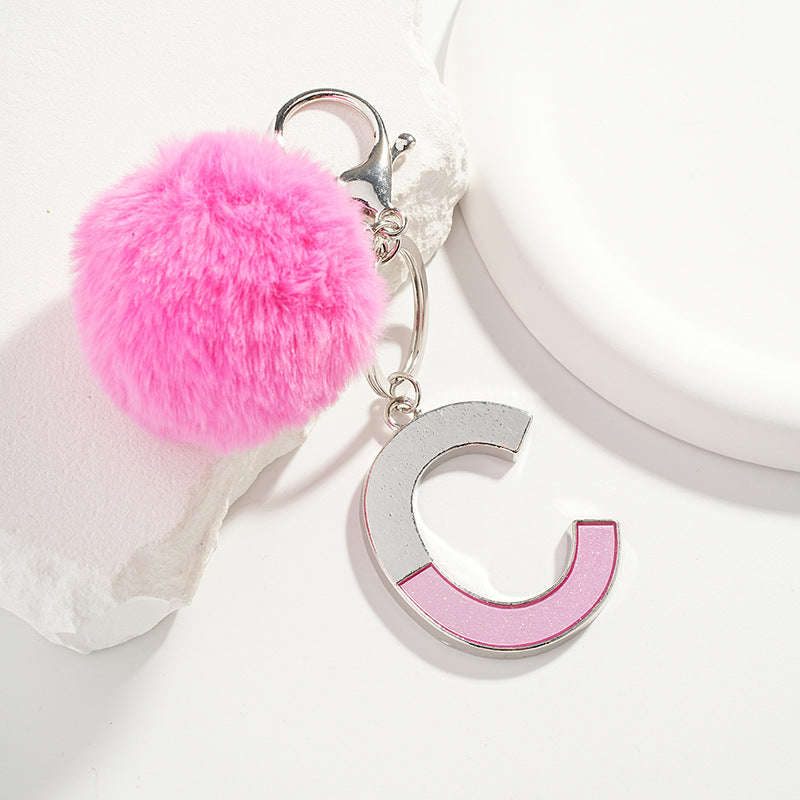 Wholesale Pink Ball Letter Metal Keychain